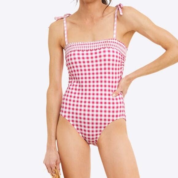 Draper James x Lands' End One Piece Swimsuit Pink Gingham Barbiecore 18w NWOT - Picture 1 of 6